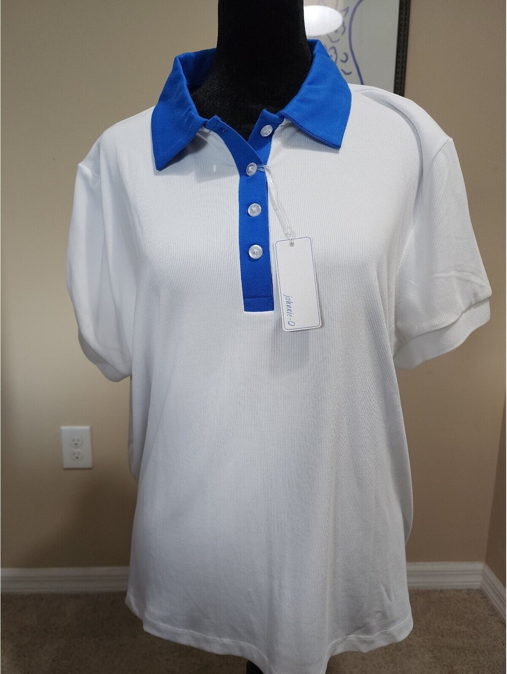 Johnnie-O Women's X-Large White Cascade Polo Shirt with Blue Collar
